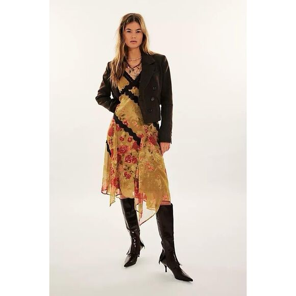 NWT Free People Amphora Midi Dress in Golden Combo Sz 8 - Picture 1 of 11